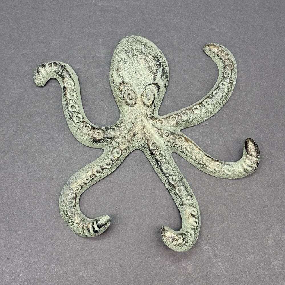 Cast Iron Octopus Wall Hanging Nautical Beach Home Decor Rustic Green 8 in